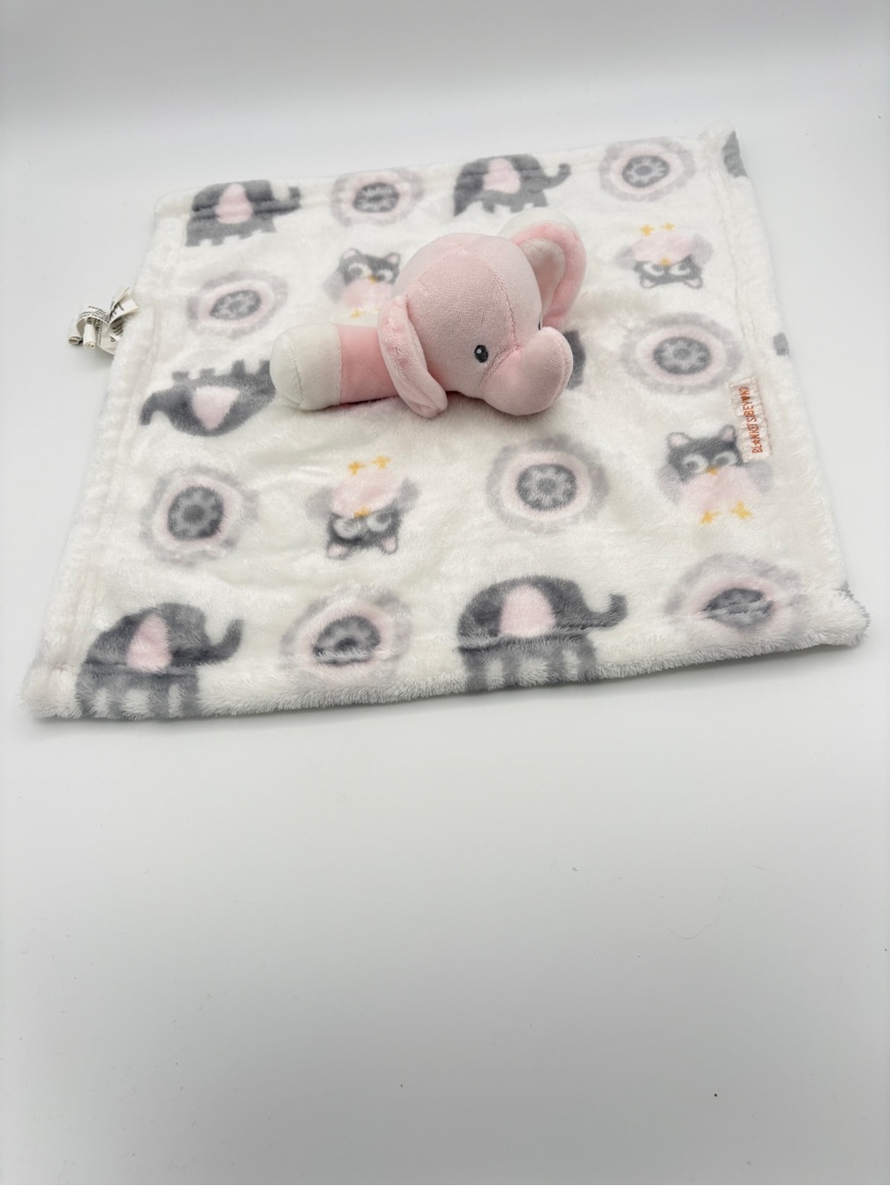 Blankets & Beyond Elephant & Owl Pink Grey White Plush Security Blanket Lovey